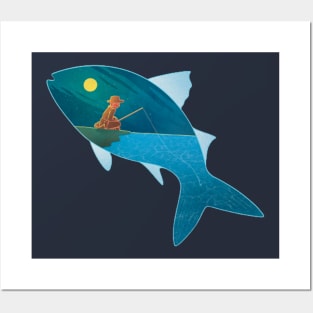 moon light fishing Posters and Art